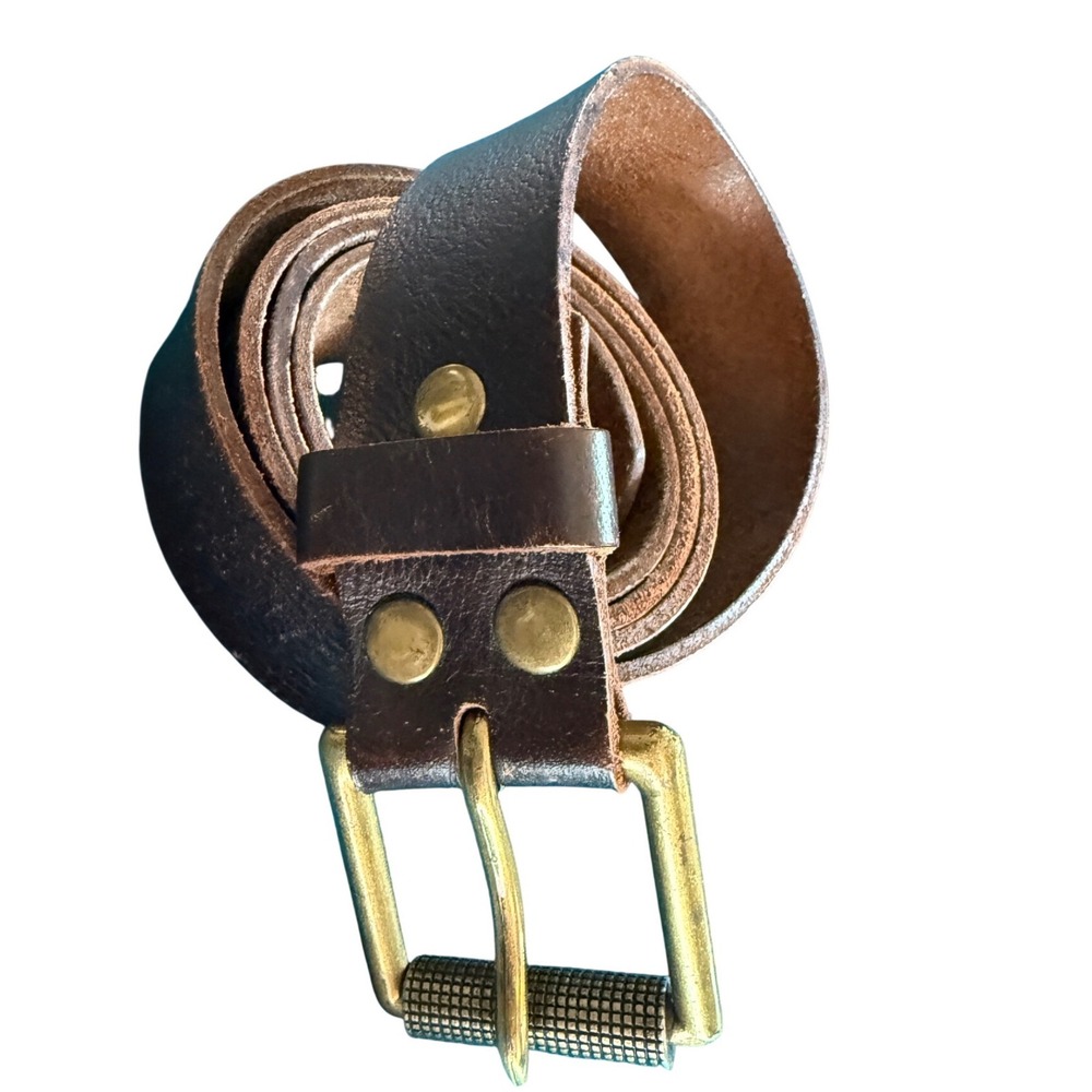 Mens Brown Genuine Leather Belt GM18BR013‎ Size 2XL Brass Roller Buckle